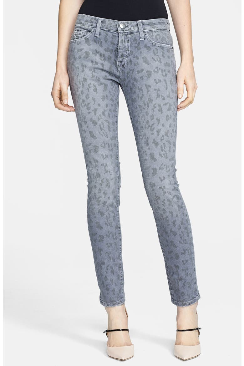 'The Ankle Skinny' Print Jeans, Main, color, WASHED BLACK LEOPARD
