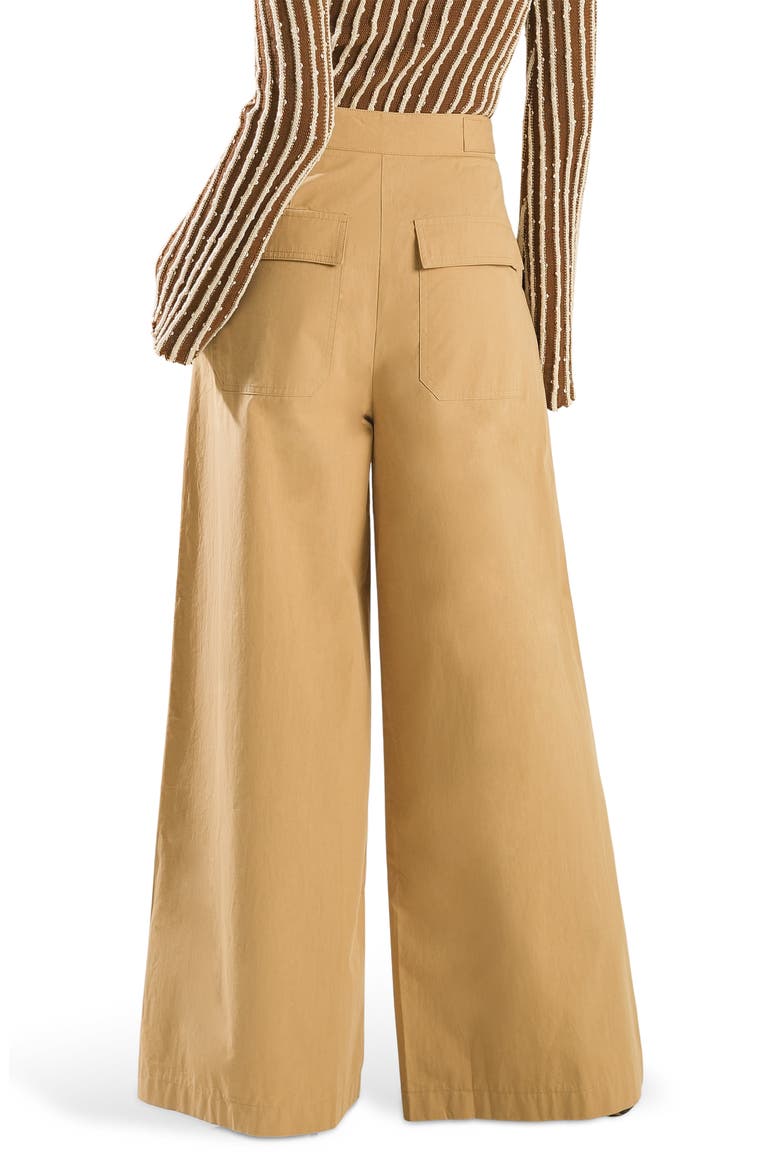 High Waist Pleated Wide Leg Cotton Pants, Alternate, color, CAMEL