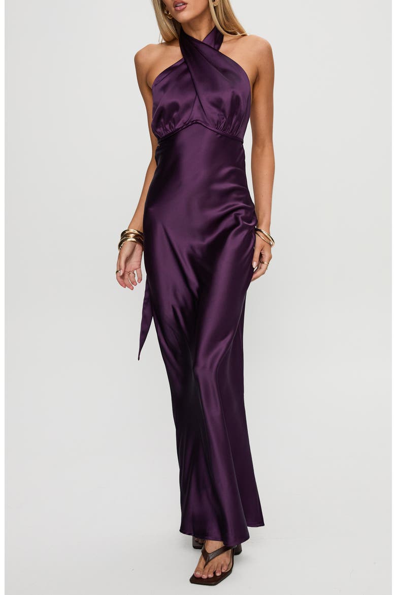 Rosaminta Satin Halter Dress, Main, color, PLUM