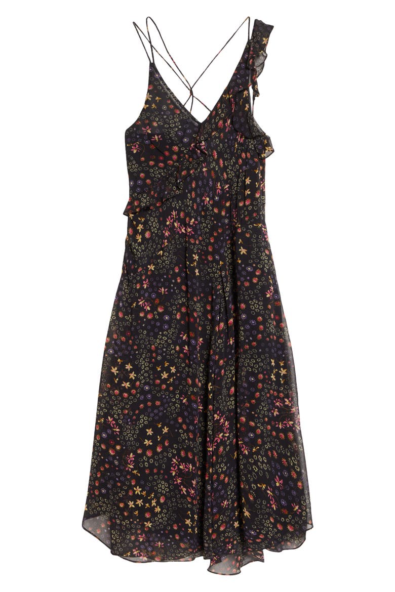 Luxie Ruffled Midi Dress, Alternate, color, BLACK/ ECRU