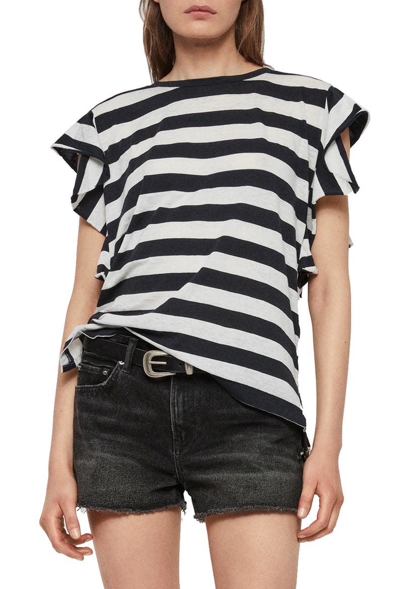 Darno Stripe Cotton Blend Tee, Main, color, INK/ CHALK WHITE