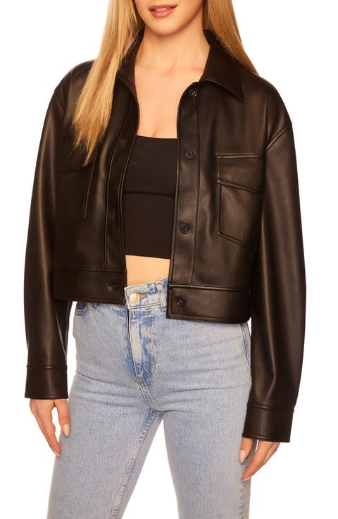 Faux Leather Crop Cargo Jacket