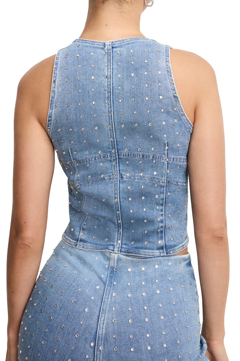 Dolly Crystal Denim Vest, Alternate, color, INDIGO1023