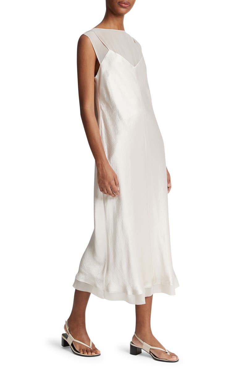 Vince Chiffon & Hammered Satin Slipdress, Alternate, color, 