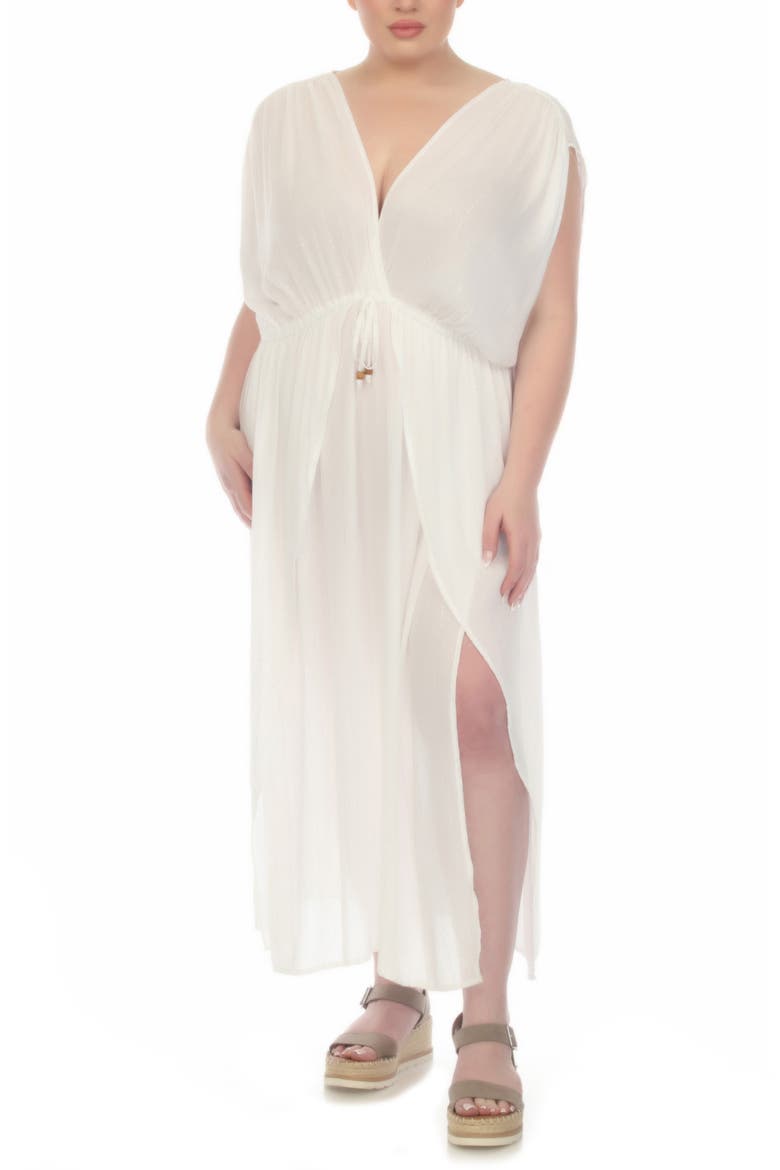 Metallic Stripe Cover-Up Maxi Dress, Alternate, color, WHITE / SILVER