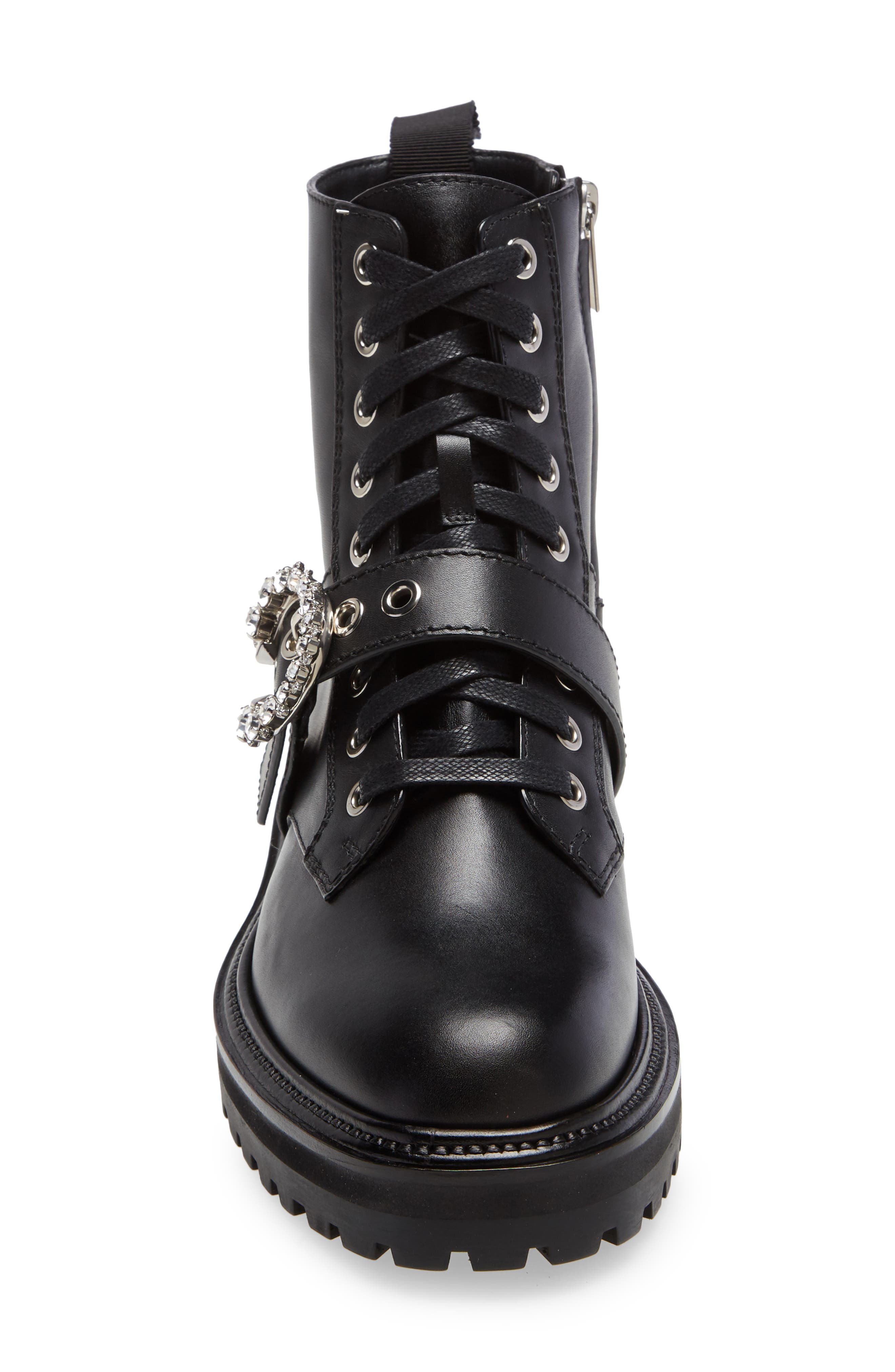 Jimmy Choo Cora Crystal Buckle Combat Boot, Alternate, color, 