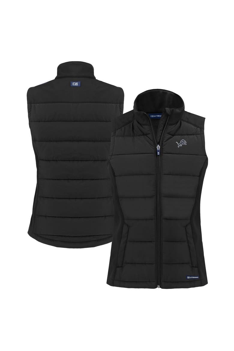 Women's Cutter & Buck Black Detroit Lions Evoke Hybrid Eco Softshell Recycled Full-Zip Vest, Alternate, color, Black