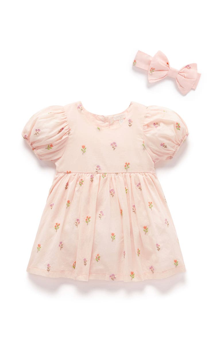 Purebaby Embroidered Dress & Headband, Main, color, Sprig Broderie
