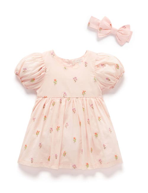 Purebaby Embroidered Dress & Headband In Neutral