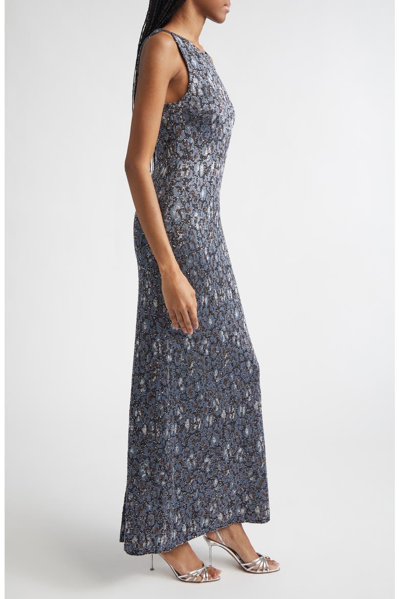 Animal Jacquard Sequin Sleeveless Column Dress, Alternate, color, BLUE BASE