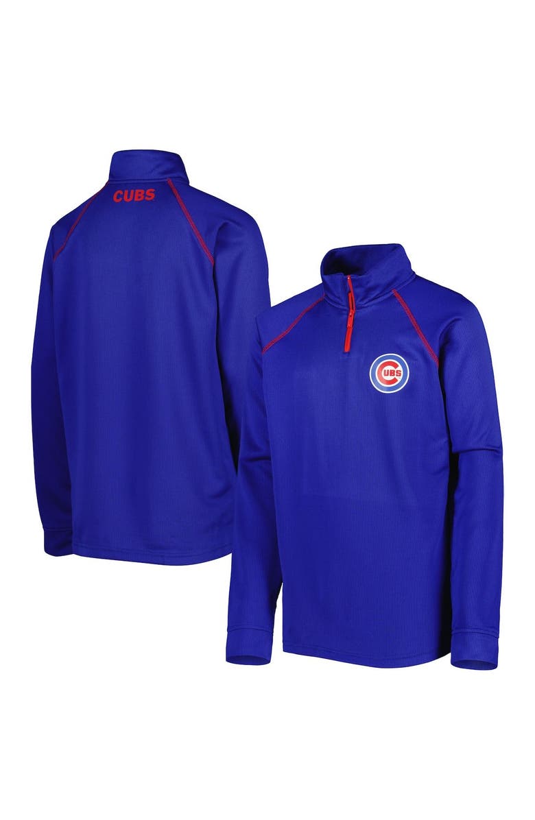 STITCHES Youth Stitches Royal Chicago Cubs Team Raglan Quarter-Zip Jacket, Main, color,