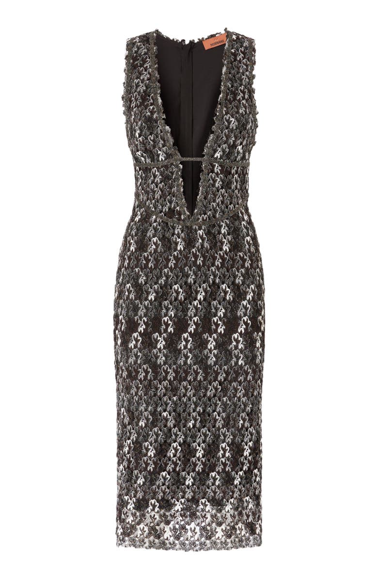 Missoni Midi Dress With V-neck And Embroidered Lace, Alternate, color, Black 
Brown