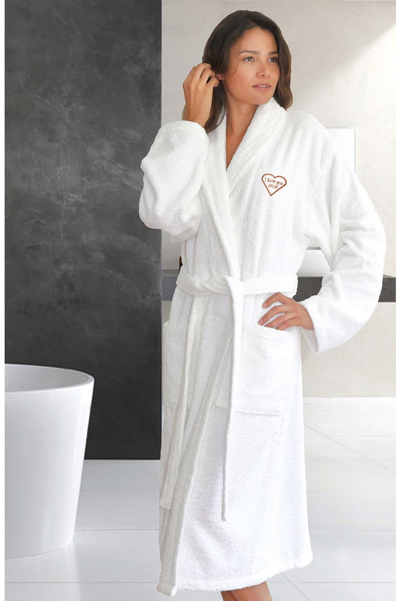 Mèlange 'I Love You Mom' Embroidered White Terry Bathrobe, Alternate, color, WHITE