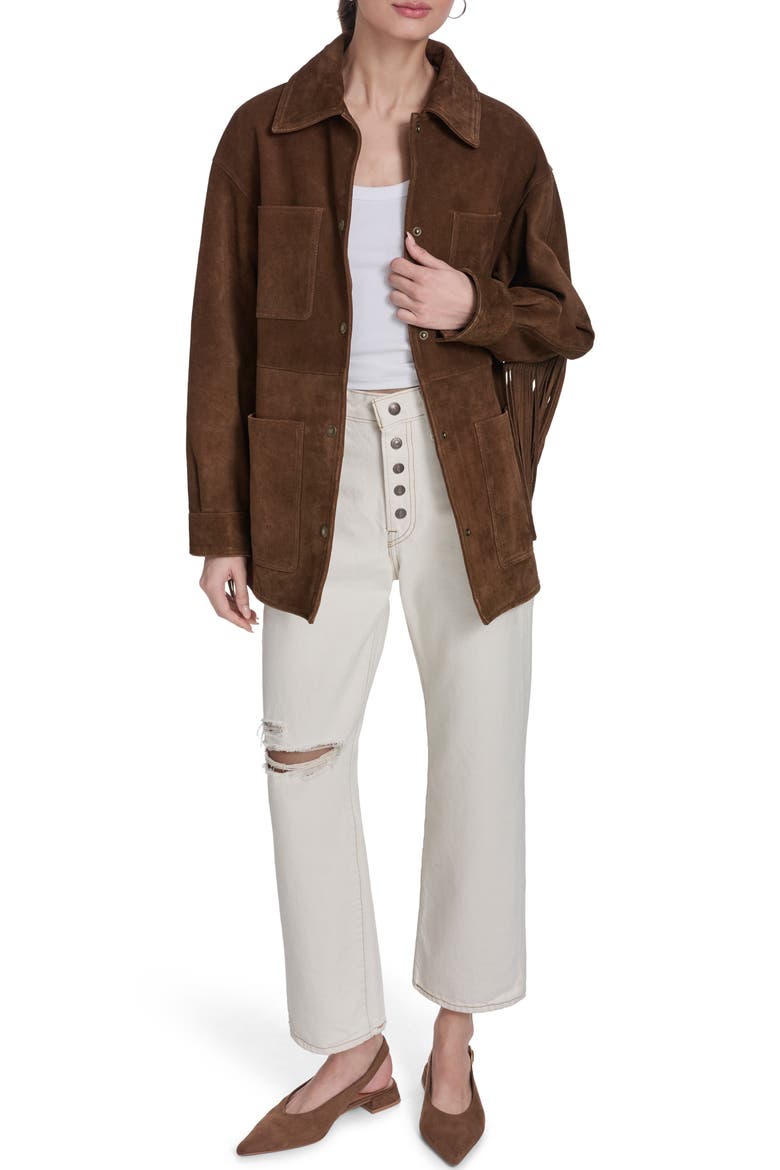 Fringe Suede Jacket, Alternate, color, MAPLE