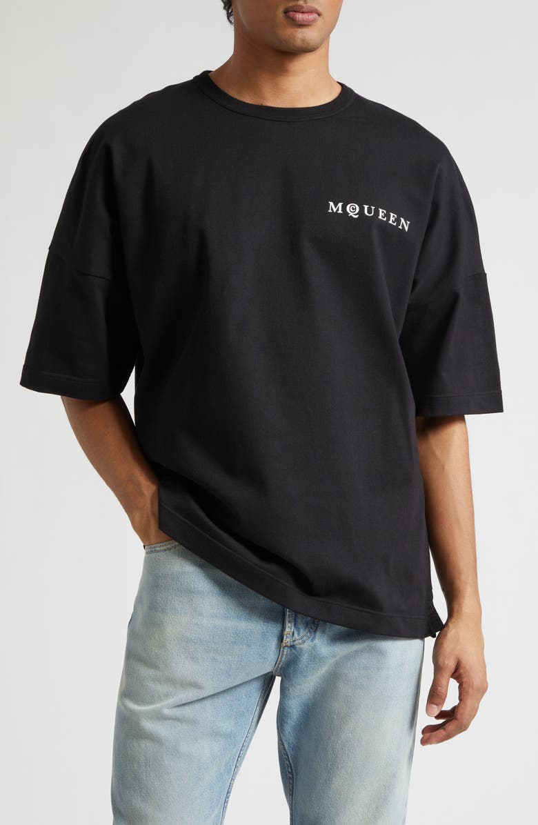 McQueen Oversize Logo Graphic T-Shirt, Main, color, Black/ White
