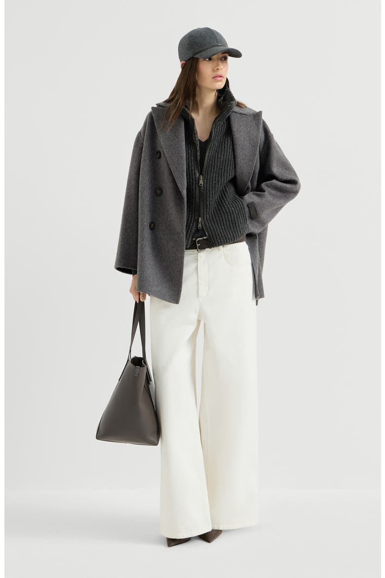 Cashmere double beaver cloth pea coat with precious patch, Alternate, color, Anthracite