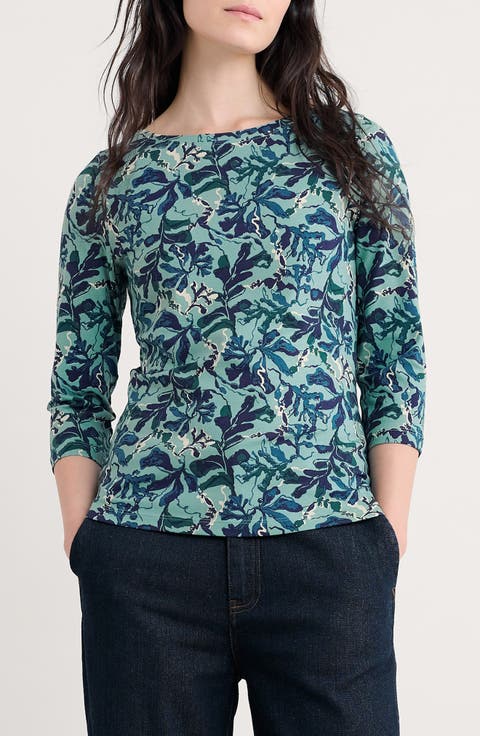 Easel Frond Print Stretch Organic Cotton Top