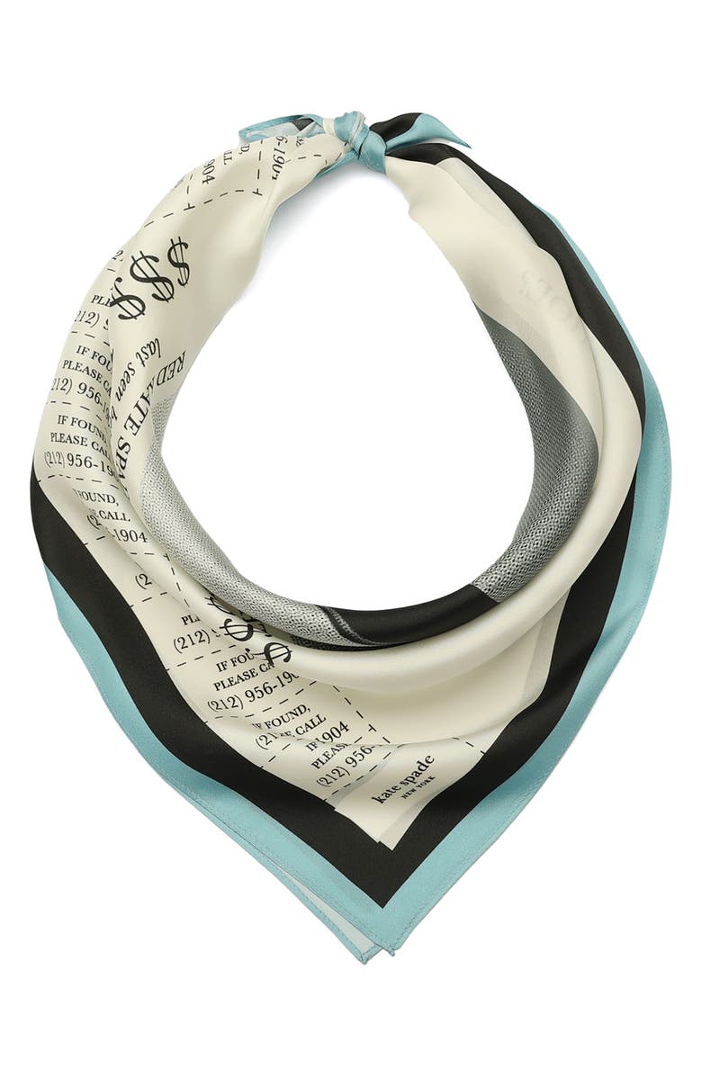 Kate Spade New York missing shoe square silk bandana, Alternate, color, Black Cream