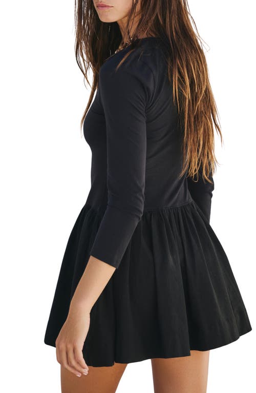 Free People Onda Long Sleeve Stretch Cotton Minidress In Black