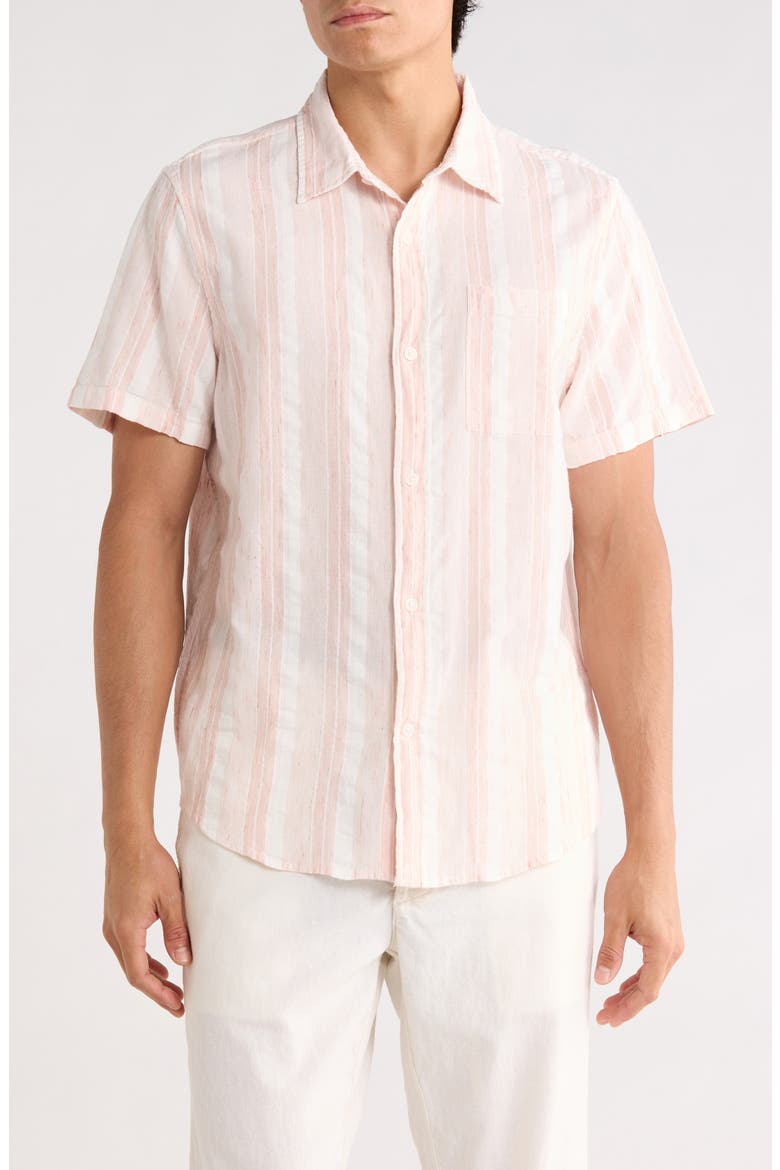 Short Sleeve Woven Slub Shirt, Main, color, PINK TIDE STRIPE