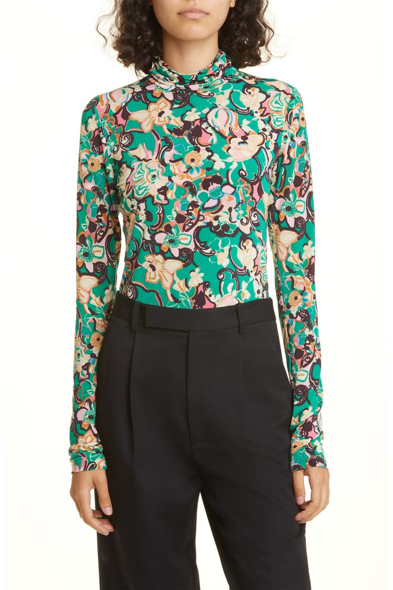 James Floral Print Turtleneck Top, Main, color, EMERALD MULTI