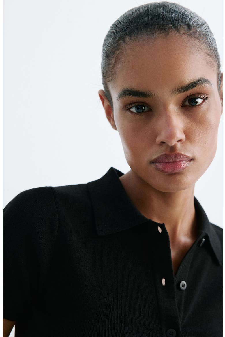 Rib Polo Cardigan, Alternate, color, BLACK