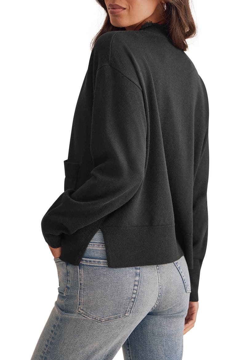 Georgie Lace Trim Cardigan, Alternate, color, BLACK
