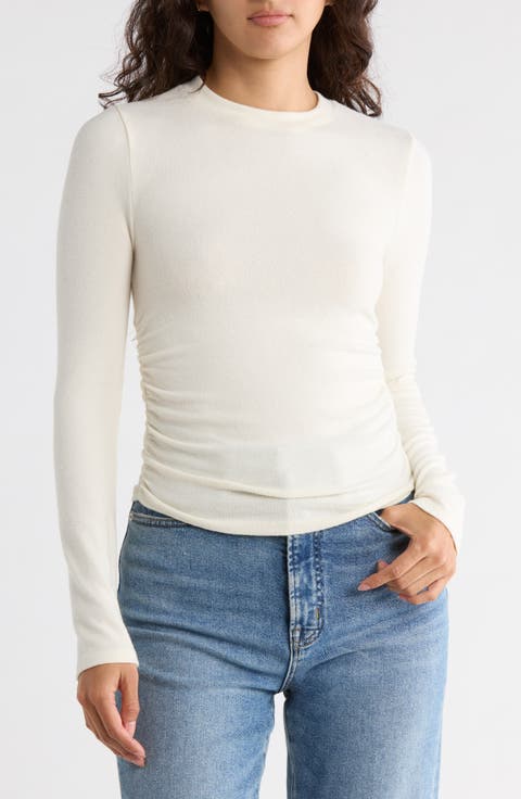 Long Sleeve Ruched Brushed Jersey Top