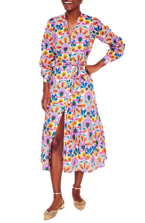 BODEN BODEN MIA RUFFLE HEM TIE WAIST LONG SLEEVE MAXI SHIRTDRESS