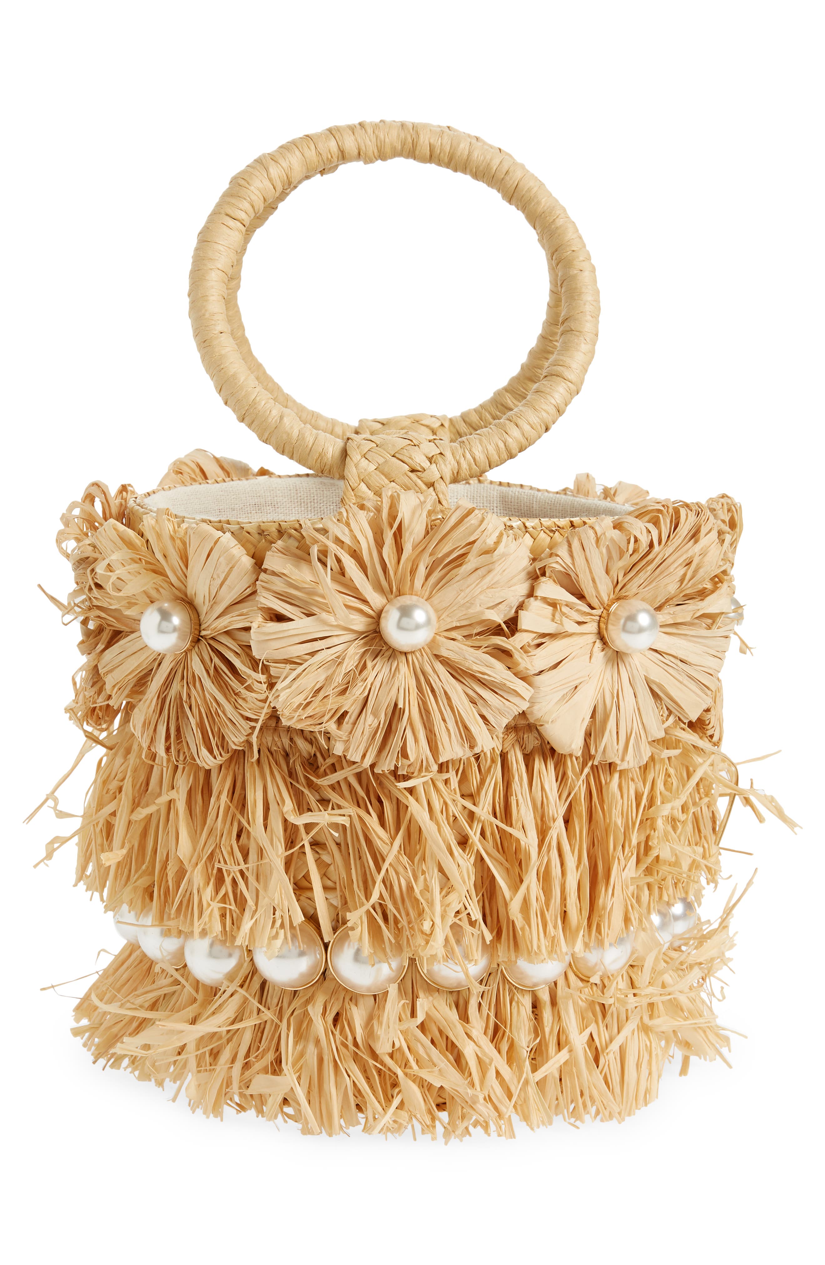 Liv Floral Straw Bucket Bag, Alternate, color, NATURAL