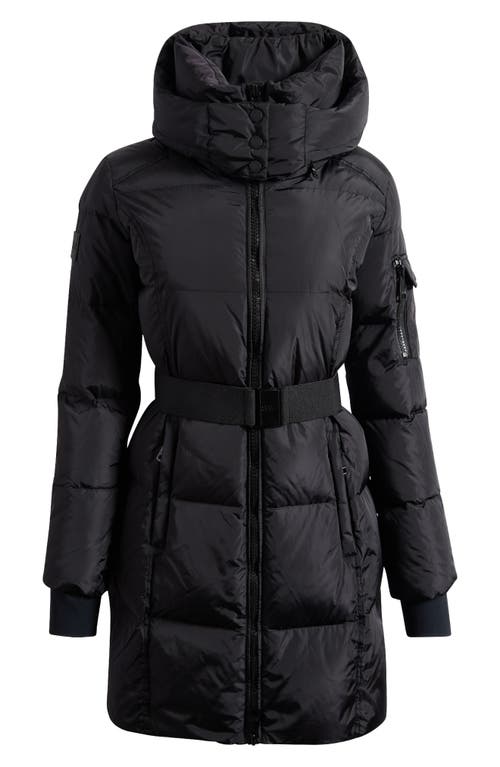 Sam . Noho Glossy Belted Down Puffer Coat With Removable Hood In Black