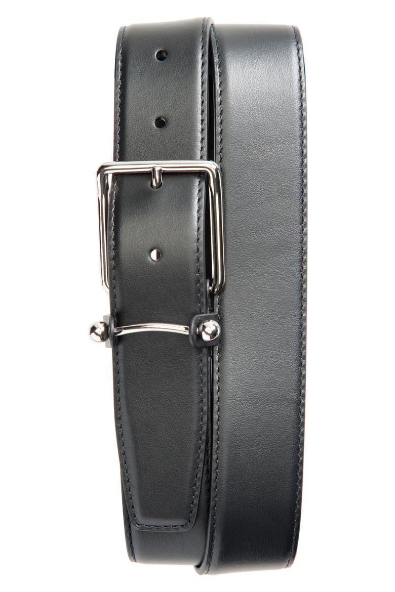Chambeliss Leather Belt, Main, color, BLACK/ SILVER