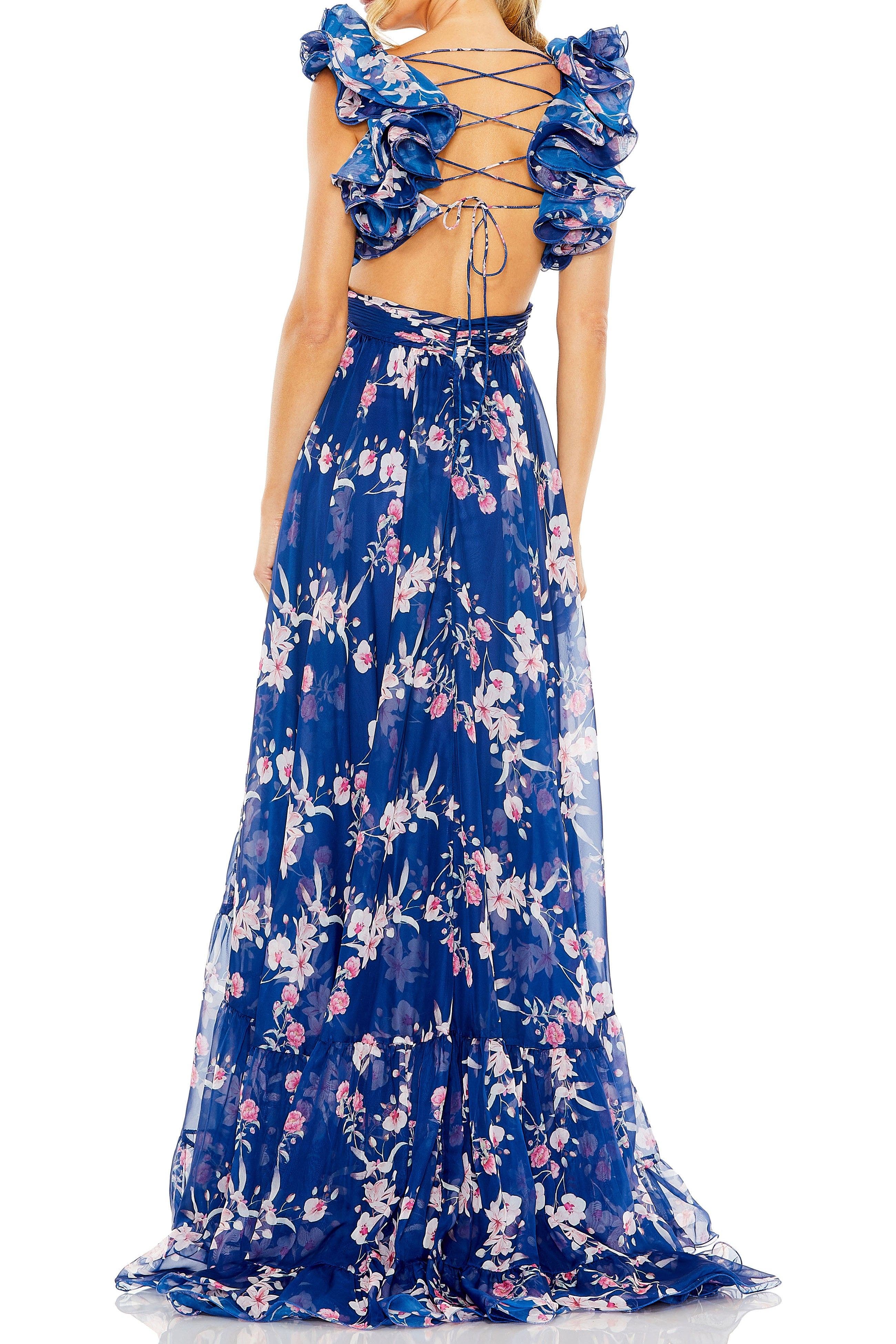 Ruffle Tiered Floral Cut-Out Chiffon Gown - image 2