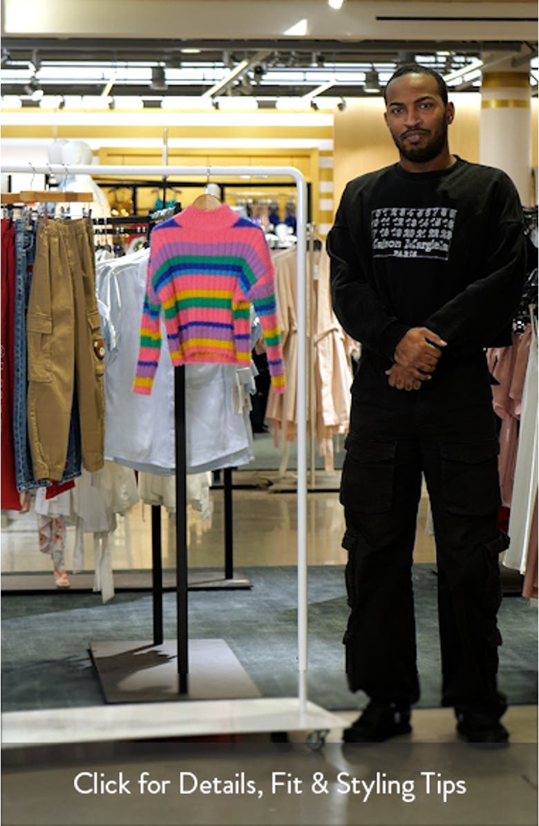 Kids' Rainbow Stripe Mock Neck Sweater, sales video thumbnail