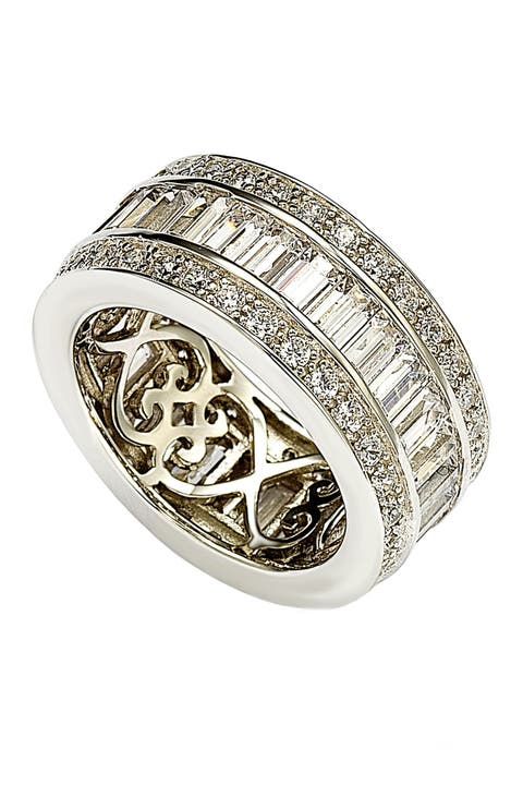 Sterling Silver White Cubic Zirconia Thick Eternity Band Ring