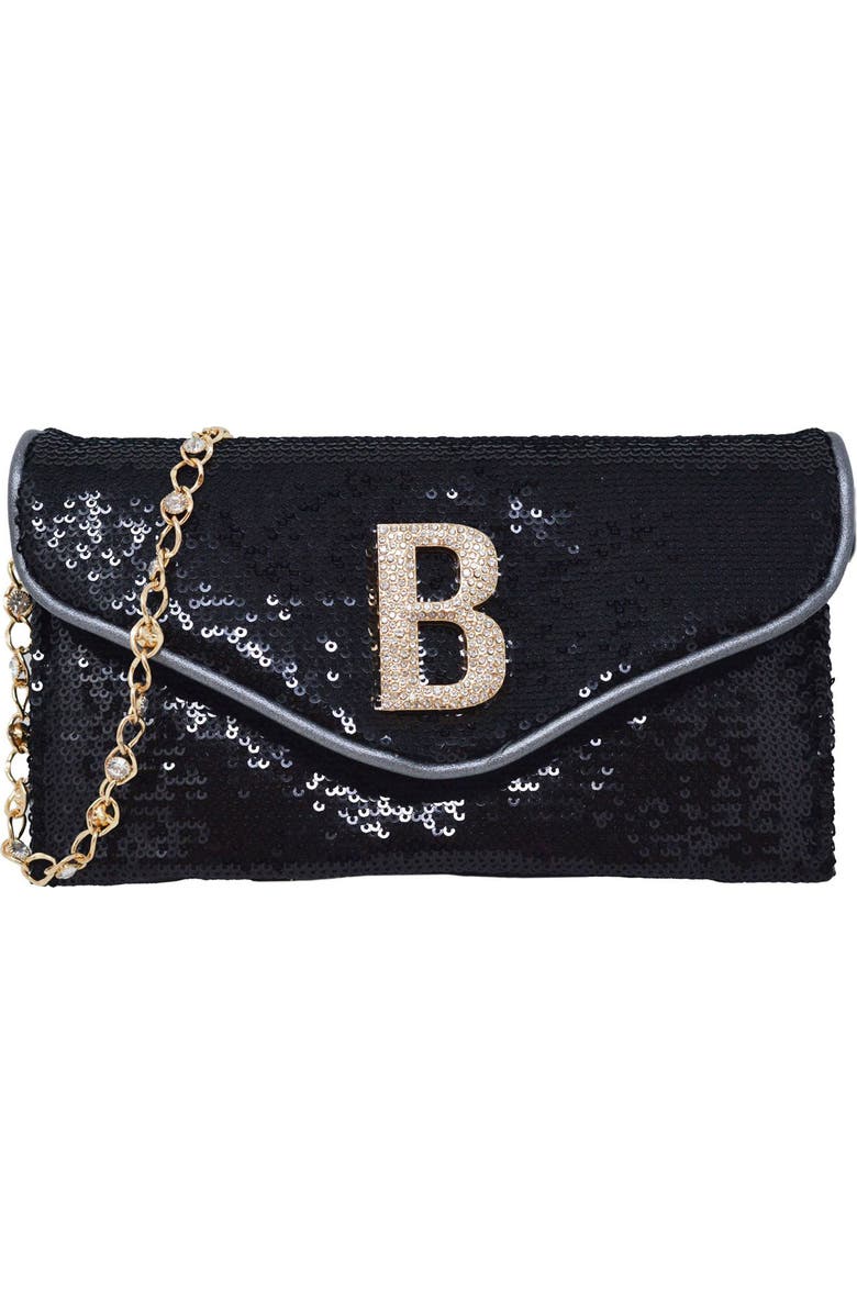 bebe Miro Sequin Clutch, Main, color, Black