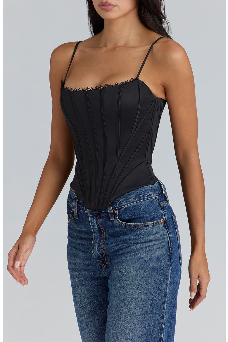 Cadie Satin Corset Top, Alternate, color, BLACK