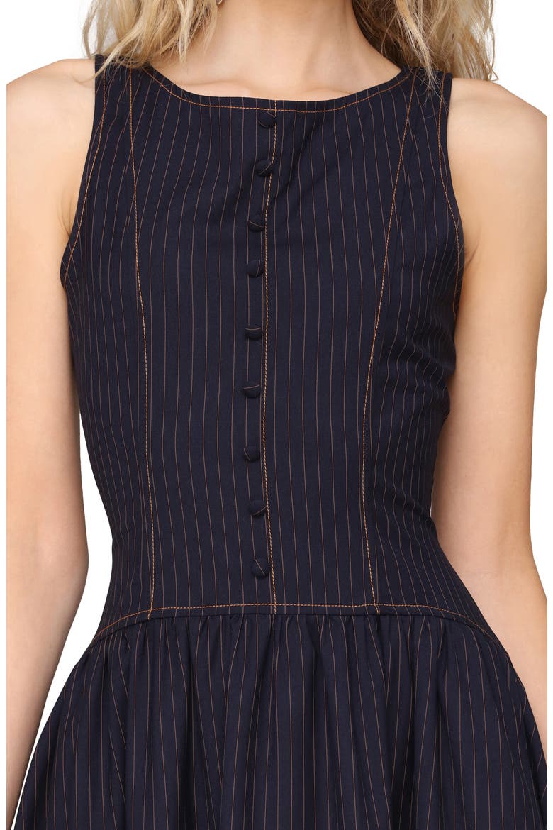 Drop Waist Boat Neck Minidress, Alternate, color, NAVY/ GOLD PINSTRIPE
