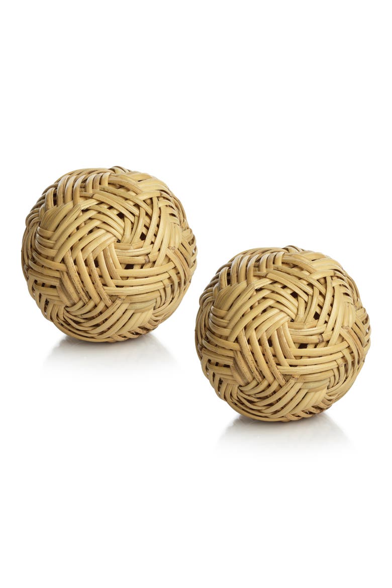 Set of 2 Rattan Decorative Balls, Main, color, NATURAL
