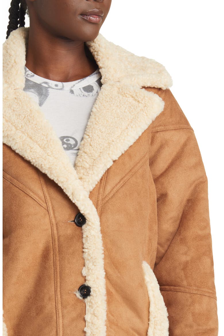 Women's Faux Shearling Car Coat, Alternate, color, BROWN
