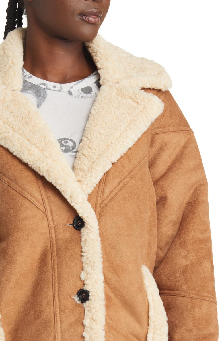 Topshop Women's Faux Shearling Car Coat, Alternate, color, 