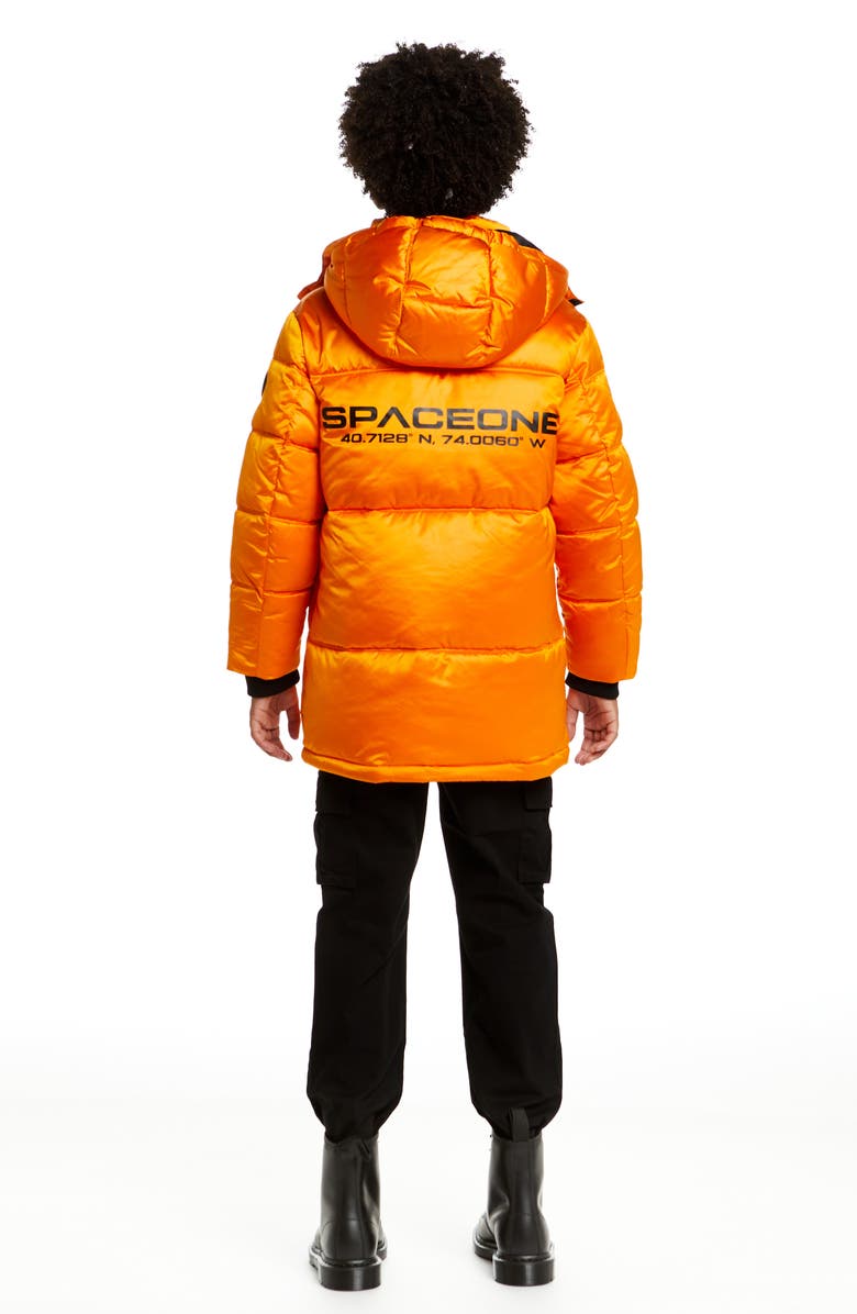 Andy & Evan x SPACEONE Kids' Galactic Reversible Hooded Puffer Jacket, Alternate, color, Orion Orange