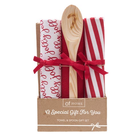 Jolly Candy Cane Dishtowel & Spoon Gift Bundle Set if 4