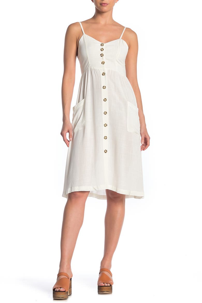 Button Front Sleeveless Midi Dress, Main, color, WHITE