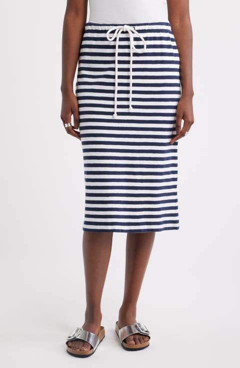 Straight Fit Stripe Knit Midi Skirt