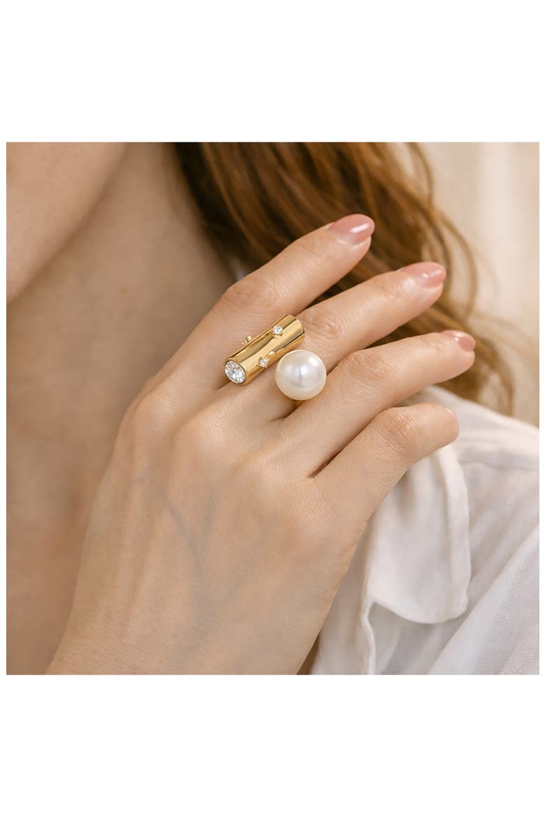 Rona Faux Pearl & Crystal Statement Ring, Alternate, color, GOLD