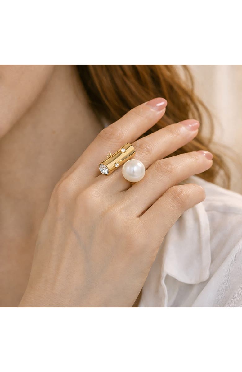 EYE CANDY LOS ANGELES Rona Faux Pearl & Crystal Statement Ring, Alternate, color, Gold