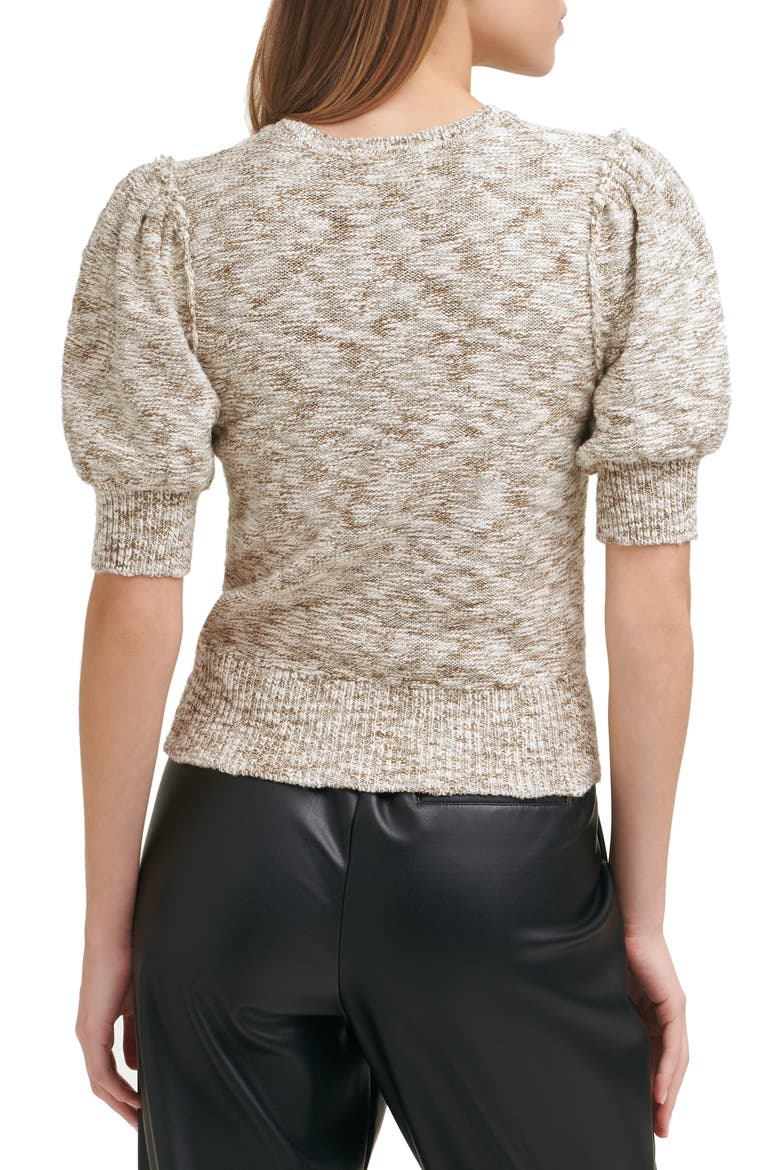 Marled Puff Sleeve Cotton Blend Sweater, Alternate, color, IVY/ CAPER