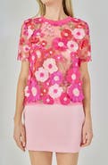 Endless Rose Floral Embroidered Appliqué Organza Top