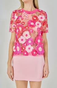 Endless Rose Floral Embroidered Appliqué Organza Top